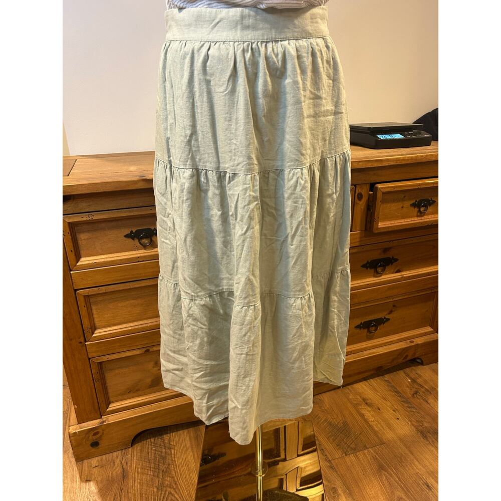 Matty M Sz M Elegant Mint Green Tiered Skirt Linen Rayon Cottagecore Garden Boho
